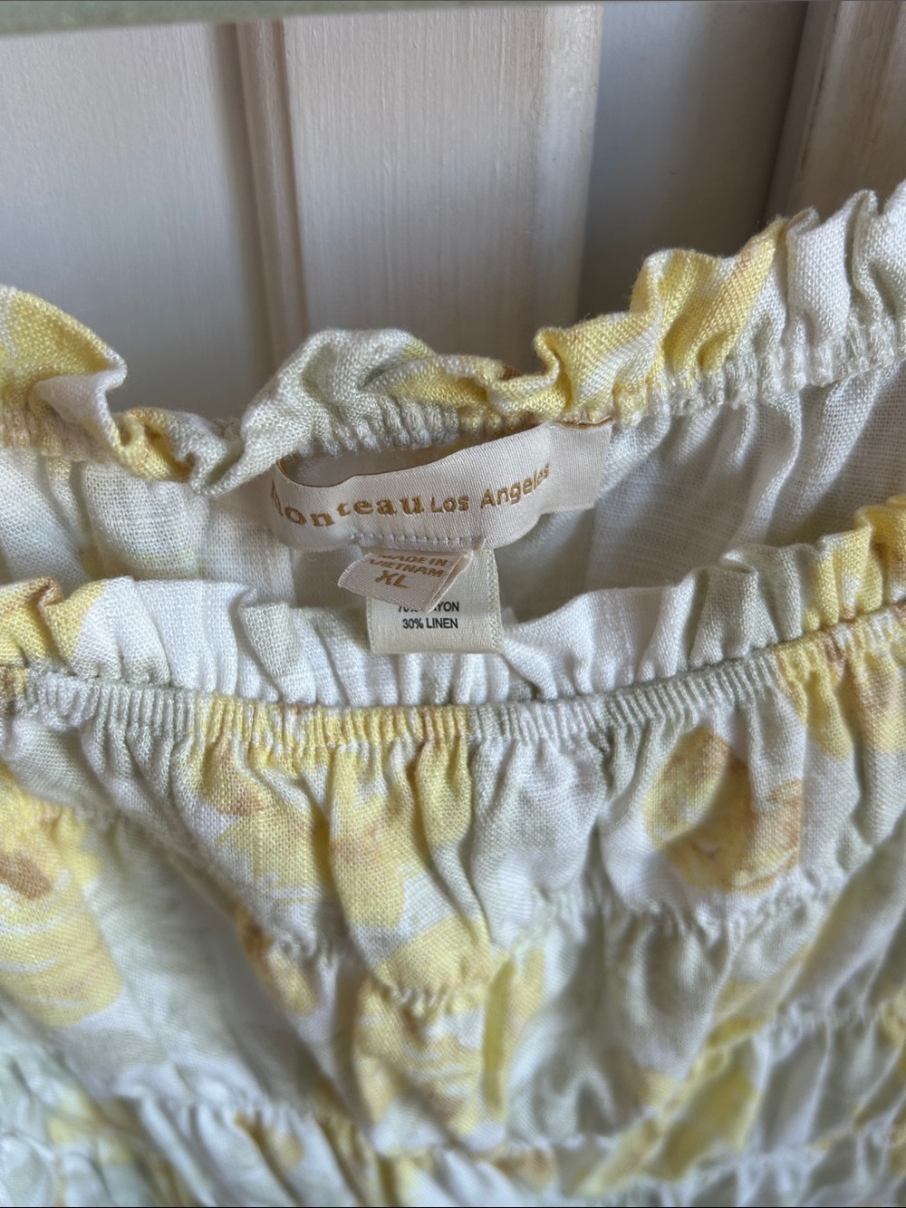 Monteau Yellow Floral Puff Sleeve Smocked Blouse - Picture 3 of 3